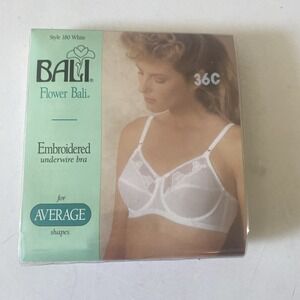 Bali 36C White Flower Full Support Underwire Bra  Style 180 NWT